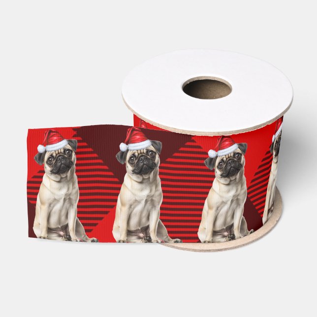 Pug Red Buffalo Holiday Plaid Funny Dog Christmas Ripsband (Spule)