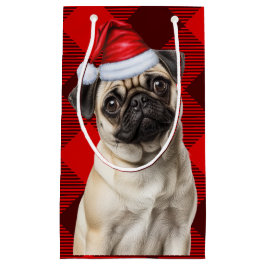 Pug Santa Dog Holiday Red Buffalo Plaid Christmas Kleine Geschenktüte