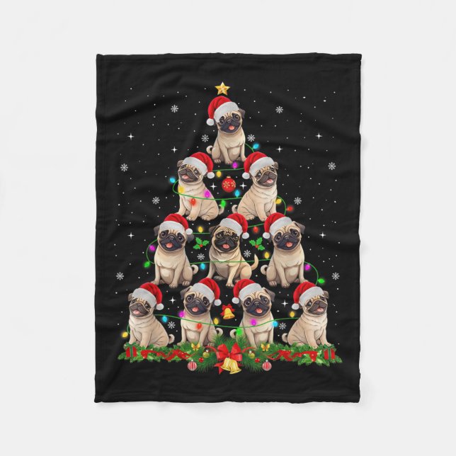 Pug Santa Hat Christmas Tree Lights Xmas Pugmas Do Fleecedecke (Vorderseite)