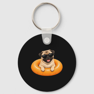 Pug-Sommer-Shirt Süßer Hund Pool Float Schlüsselanhänger