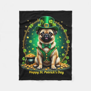 Pug St. Patricks Day Irischer Pug Hund Leprechaun Fleecedecke