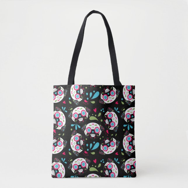Pug Sugar Skull Pattern Front Single Skull On Back Tasche (Vorderseite)
