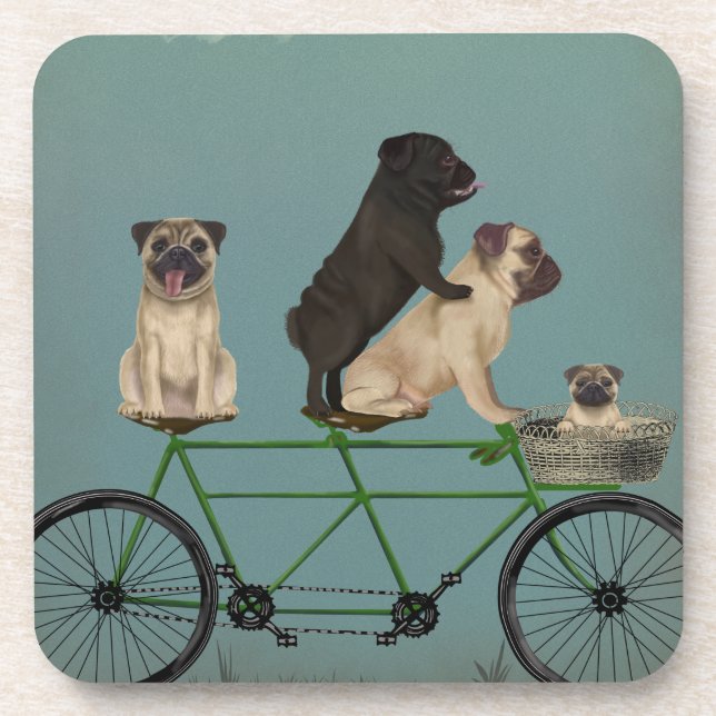 Pug Tandem Getränkeuntersetzer (Vorderseite)