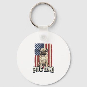 Pug-Vater patriotisches Vintage-Gravur-Hunde-Shirt Schlüsselanhänger