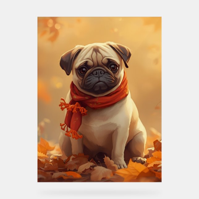  Pug Vibes: Cute Autumn Pug Acrylschild (Vorderseite)