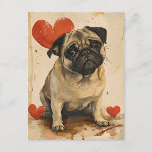 Pug Vintage Valentinstag Postkarte