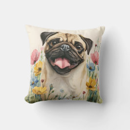 Pug Watercolor Pillow Kissen