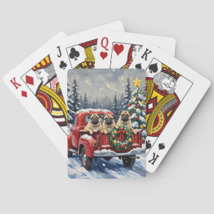 Pug Weihnachten Rotes Lastwagen Ferien Spielkarten