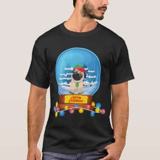 Pug-Weihnachten-Schneekugel-T Lustiger Hunde Liebh T-Shirt