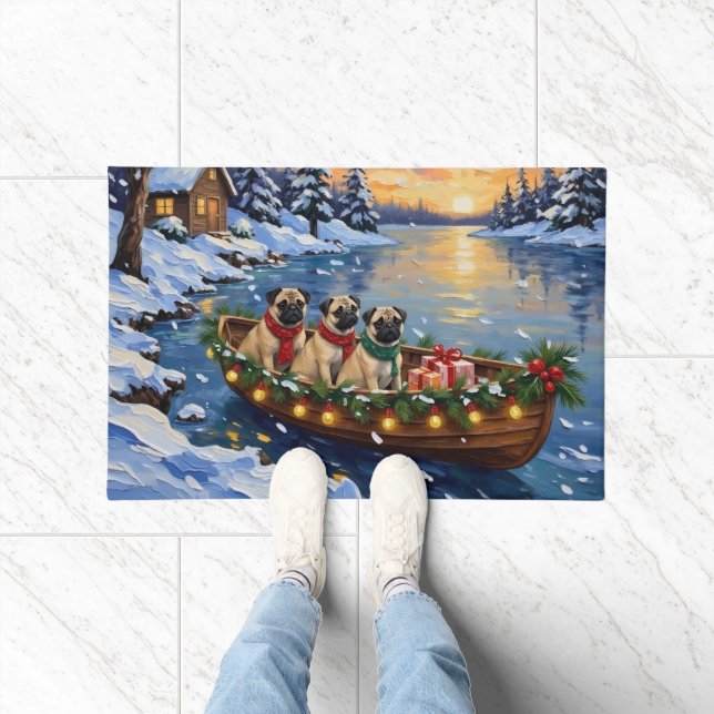 Pug-Weihnachtsboot-Feiertag Fußmatte (Indoor)
