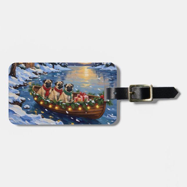 Pug-Weihnachtsboot-Feiertag Gepäckanhänger (Vorderseite horizontal)