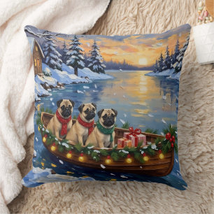 Pug-Weihnachtsboot-Feiertag Kissen