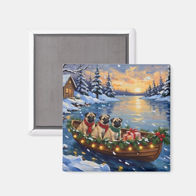 Pug-Weihnachtsboot-Feiertag Magnet (Vorderseite/Rückseite)