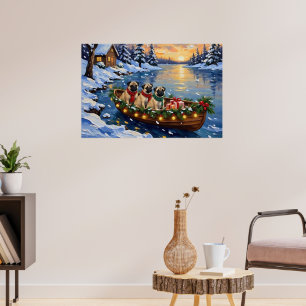 Pug-Weihnachtsboot-Feiertag Poster