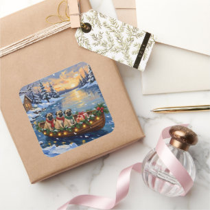 Pug-Weihnachtsboot-Feiertag Quadratischer Aufkleber