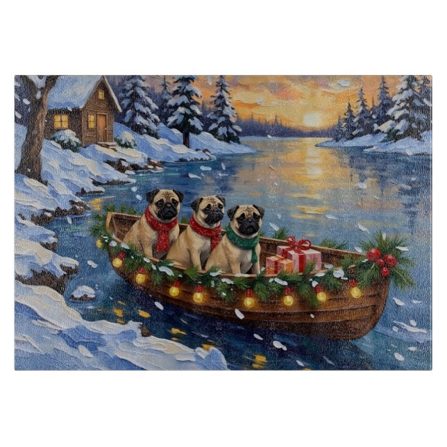 Pug-Weihnachtsboot-Feiertag Schneidebrett (Vorderseite)
