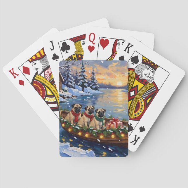 Pug-Weihnachtsboot-Feiertag Spielkarten (Rückseite)