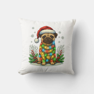 Pug Weihnachtsmann Weihnachtslichter – Süßes Weihn Kissen