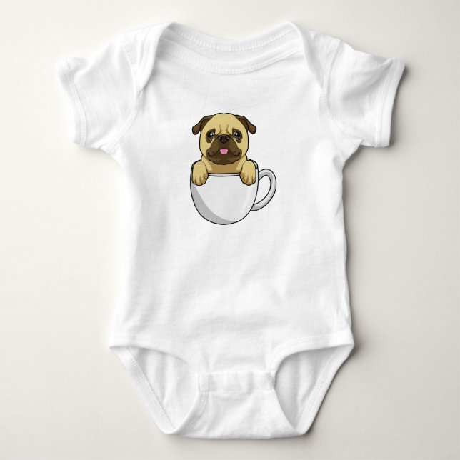 Pug with Cup of Coffee Baby Strampler (Vorderseite)
