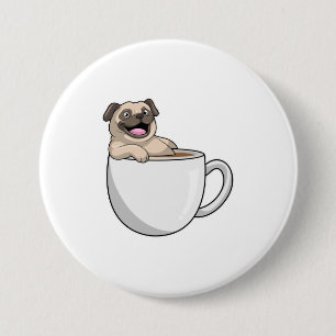 Pug with Cup of Coffee Button