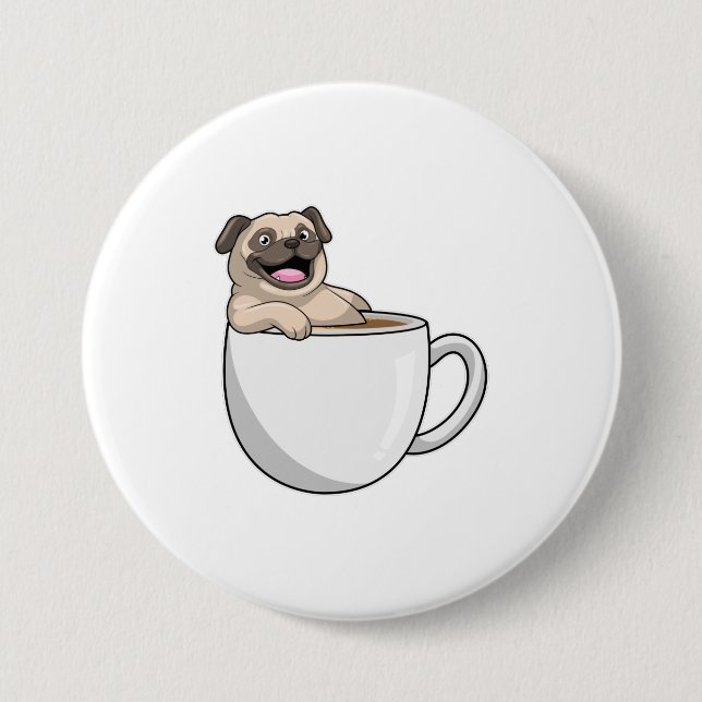 Pug with Cup of Coffee Button (Vorderseite)