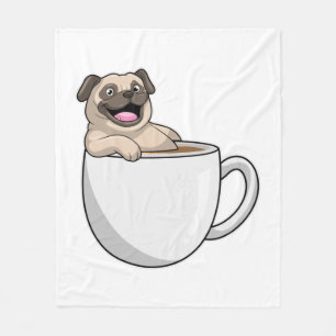 Pug with Cup of Coffee Fleecedecke