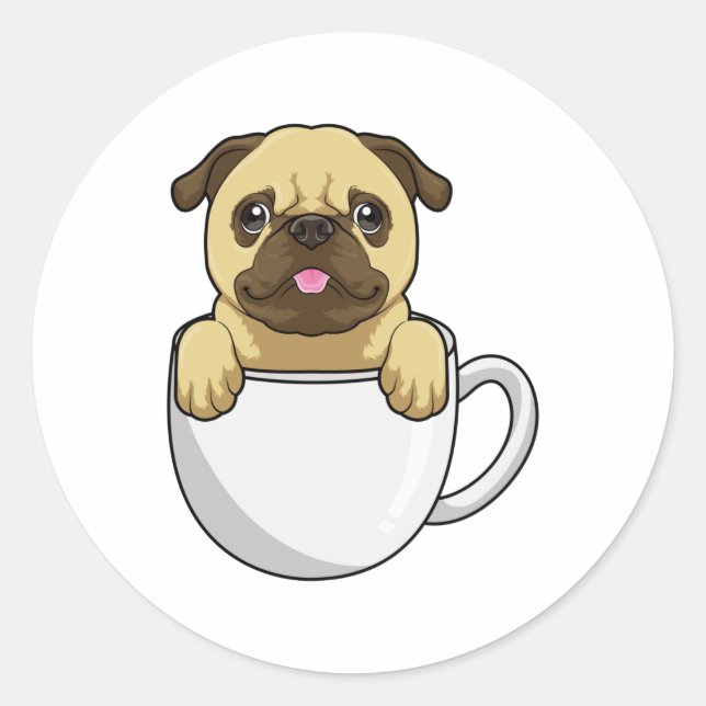 Pug with Cup of Coffee Runder Aufkleber (Vorderseite)