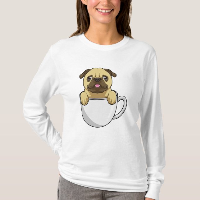 Pug with Cup of Coffee T-Shirt (Vorderseite)