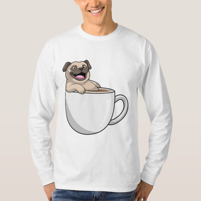 Pug with Cup of Coffee T-Shirt (Vorderseite)