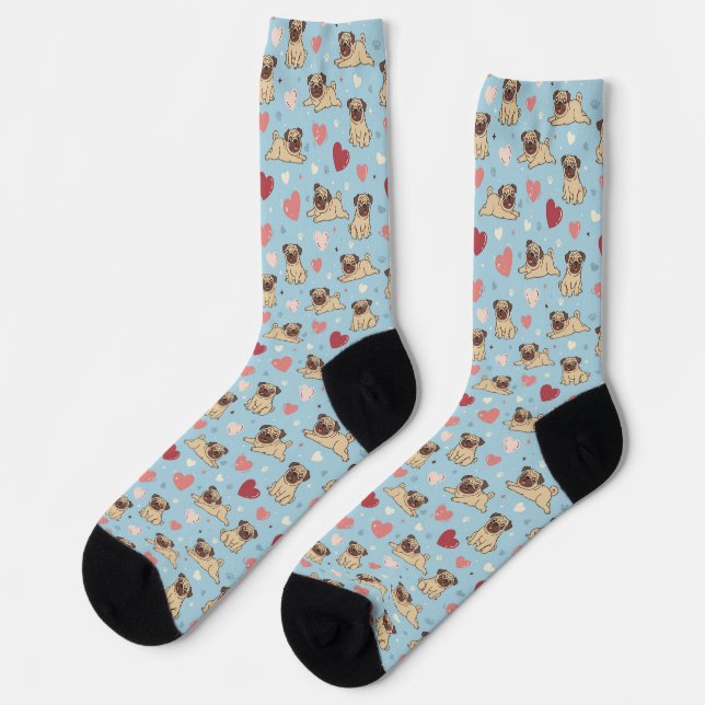 Pug with Hearts Valentine's Day Socken (Linkes Detail)