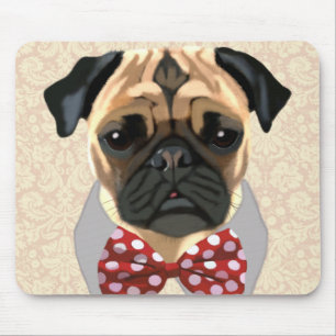 Pug with Red and White Spotty Bow Tie Mousepad