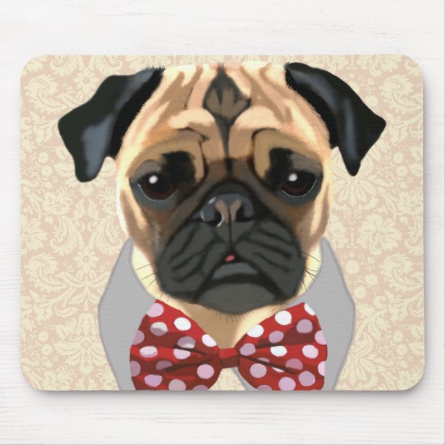Pug with Red and White Spotty Bow Tie Mousepad (Vorne)