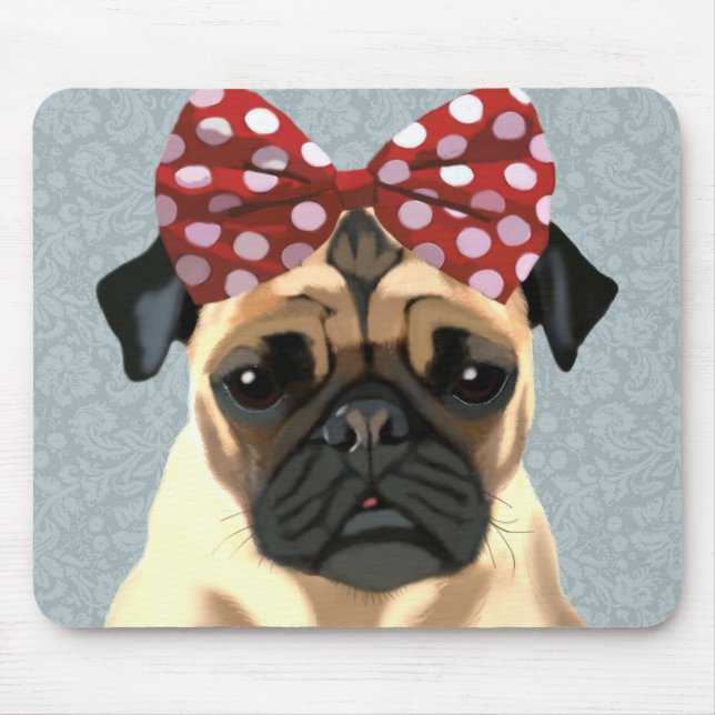 Pug with Red Spotty Bow On Head 2 Mousepad (Vorne)