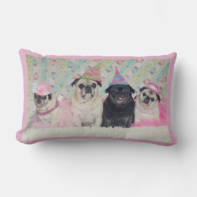 Pugalicious rosa Mops-Kissen Lendenkissen (Vorderseite)