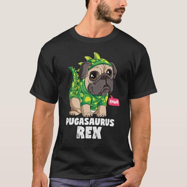 Pugasaurus Rex T Shirt Mops Dinosaur Liebhaber Fun (Vorderseite)