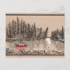 Puget Sound Red Sailboat, vor der Key Peninsula Postkarte