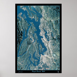 Puget Sound, Satellitenposter von Washington Poster