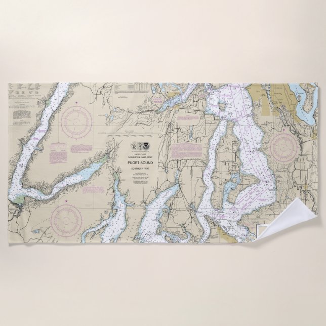 Puget Sound Southern Part Nautical Chart 18448 Strandtuch (Vorderseite)