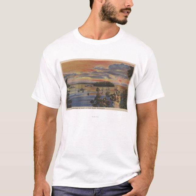 Puget Sound, WA - Yachtclub-Liegeplätze am T-Shirt (Vorderseite)
