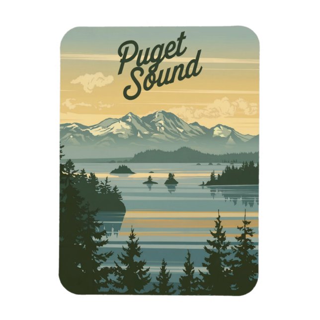 Puget Sound Washington Vintag Magnet (Vertikal)