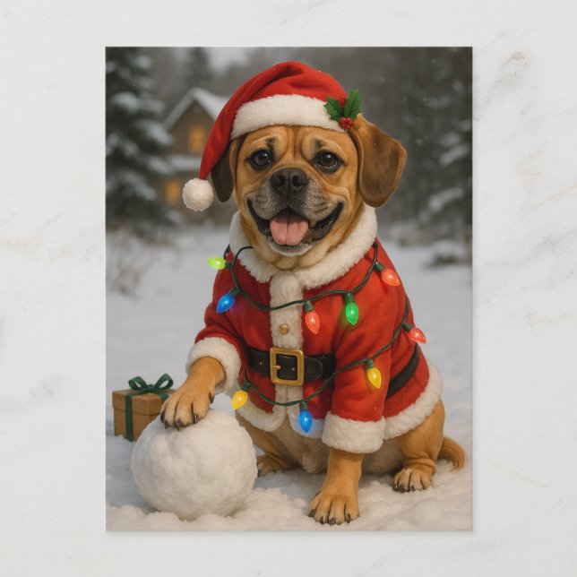Puggle Christmas Card Postkarte (Vorderseite)