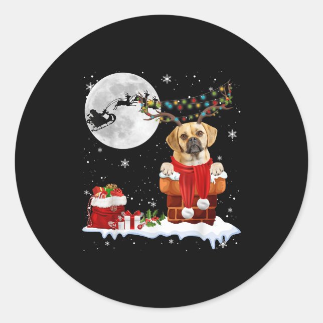 Puggle Dog Chimney Ugly Christmas Lights Xmas Paja Runder Aufkleber (Vorderseite)