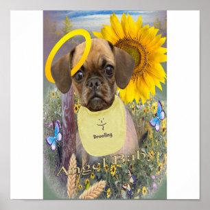 Puggle Drooling in daisin Poster