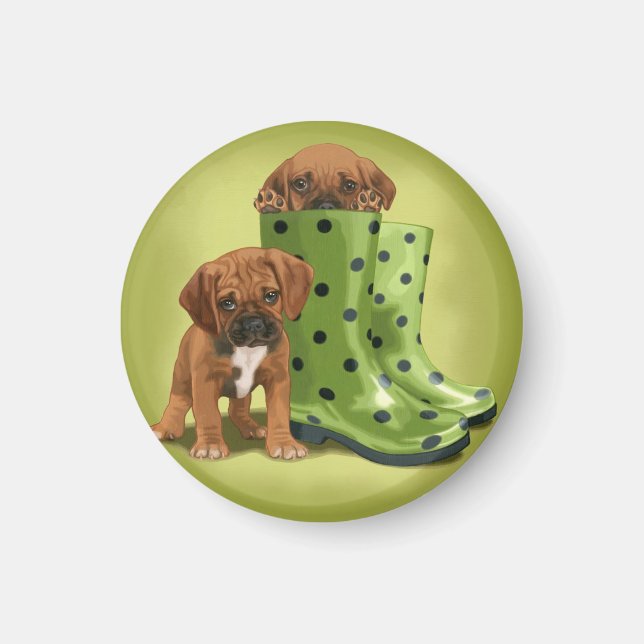 Puggle in Stiefeln Magnet (Vorne)