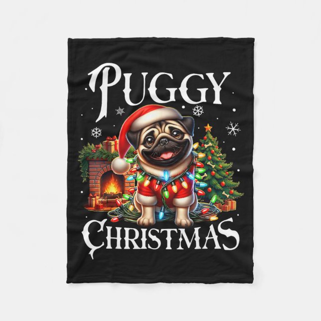 Puggy Christmas Pug Xmas Pug Santa Claus Pug  Fleecedecke (Vorderseite)