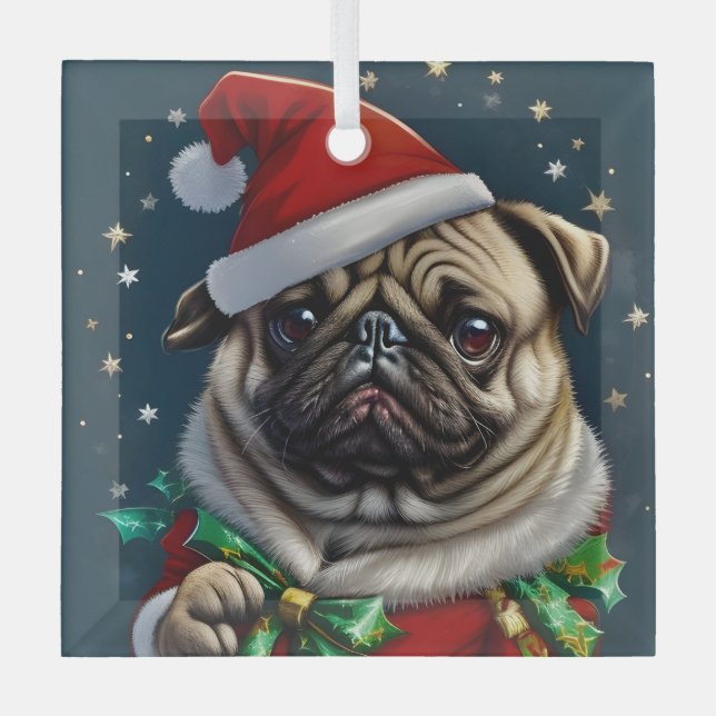 Puggy Claus Collection Ornament Aus Glas (Vorderseite)