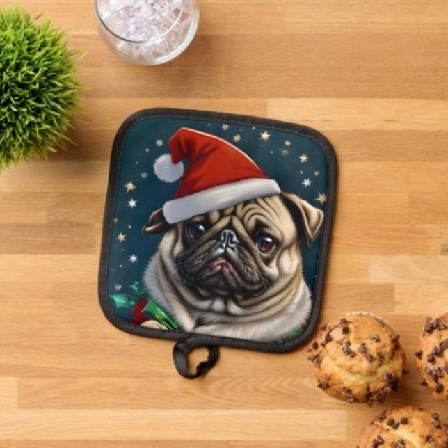 Puggy Claus Collection Topflappen (Pot Holder Full rubber protection cover no slip silicon hanging loop. )
