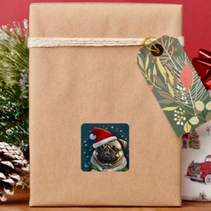 Puggy Claus Kollektion Quadratischer Aufkleber