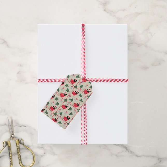 Puggy Weihnachtsgeschenk-Tag Geschenkanhänger (Mit Garn)