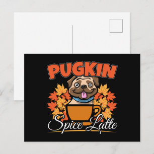 Pugkin Gewürz Latte - Pug Hund Kürbis Wortspiel Postkarte